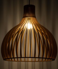 GloboStar® SCANDINAVIA 01701 Μοντέρνο Κρεμαστό Φωτιστικό Οροφής Μονόφωτο 1 x E27 Μπεζ Ξύλινο Πλέγμα Φ45 x Υ45cm