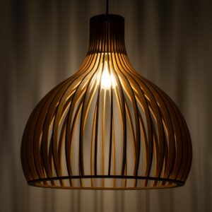 GloboStar® SCANDINAVIA 01701 Μοντέρνο Κρεμαστό Φωτιστικό Οροφής Μονόφωτο 1 x E27 Μπεζ Ξύλινο Πλέγμα Φ45 x Υ45cm