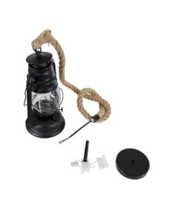 GloboStar® BARBAROSSA 01704 Vintage Κρεμαστό Φωτιστικό Οροφής Μονόφωτο 1 x E27 AC220-240V IP20 – Φ18 x Υ28cm – Μαύρο Μεταλλικό με Διάφανο Γυαλί και Ανάρτηση Σχοινί Τριχιάς – 5 Χρόνια Εγγύηση