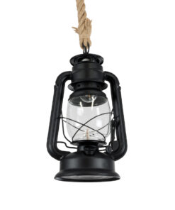 GloboStar® BARBAROSSA 01704 Vintage Κρεμαστό Φωτιστικό Οροφής Μονόφωτο 1 x E27 AC220-240V IP20 – Φ18 x Υ28cm – Μαύρο Μεταλλικό με Διάφανο Γυαλί και Ανάρτηση Σχοινί Τριχιάς – 5 Χρόνια Εγγύηση