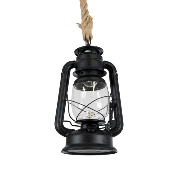 GloboStar® BARBAROSSA 01704 Vintage Κρεμαστό Φωτιστικό Οροφής Μονόφωτο 1 x E27 AC220-240V IP20 – Φ18 x Υ28cm – Μαύρο Μεταλλικό με Διάφανο Γυαλί και Ανάρτηση Σχοινί Τριχιάς – 5 Χρόνια Εγγύηση