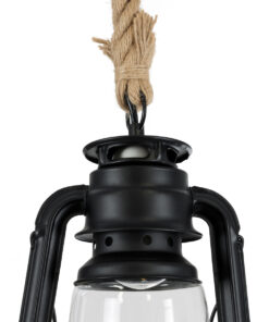 GloboStar® BARBAROSSA 01704 Vintage Κρεμαστό Φωτιστικό Οροφής Μονόφωτο 1 x E27 AC220-240V IP20 – Φ18 x Υ28cm – Μαύρο Μεταλλικό με Διάφανο Γυαλί και Ανάρτηση Σχοινί Τριχιάς – 5 Χρόνια Εγγύηση