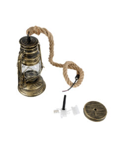 GloboStar® BARBAROSSA 01705 Vintage Κρεμαστό Φωτιστικό Οροφής Μονόφωτο 1 x E27 AC220-240V IP20 – Φ18 x Υ28cm – Χρυσό Αντικέ με Διάφανο Γυαλί και Ανάρτηση Σχοινί Τριχιάς – 5 Χρόνια Εγγύηση