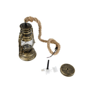 GloboStar® BARBAROSSA 01705 Vintage Κρεμαστό Φωτιστικό Οροφής Μονόφωτο 1 x E27 AC220-240V IP20 – Φ18 x Υ28cm – Χρυσό Αντικέ με Διάφανο Γυαλί και Ανάρτηση Σχοινί Τριχιάς – 5 Χρόνια Εγγύηση
