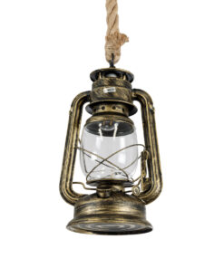 GloboStar® BARBAROSSA 01705 Vintage Κρεμαστό Φωτιστικό Οροφής Μονόφωτο 1 x E27 AC220-240V IP20 – Φ18 x Υ28cm – Χρυσό Αντικέ με Διάφανο Γυαλί και Ανάρτηση Σχοινί Τριχιάς – 5 Χρόνια Εγγύηση