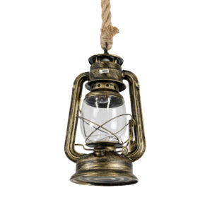 GloboStar® BARBAROSSA 01705 Vintage Κρεμαστό Φωτιστικό Οροφής Μονόφωτο 1 x E27 AC220-240V IP20 – Φ18 x Υ28cm – Χρυσό Αντικέ με Διάφανο Γυαλί και Ανάρτηση Σχοινί Τριχιάς – 5 Χρόνια Εγγύηση
