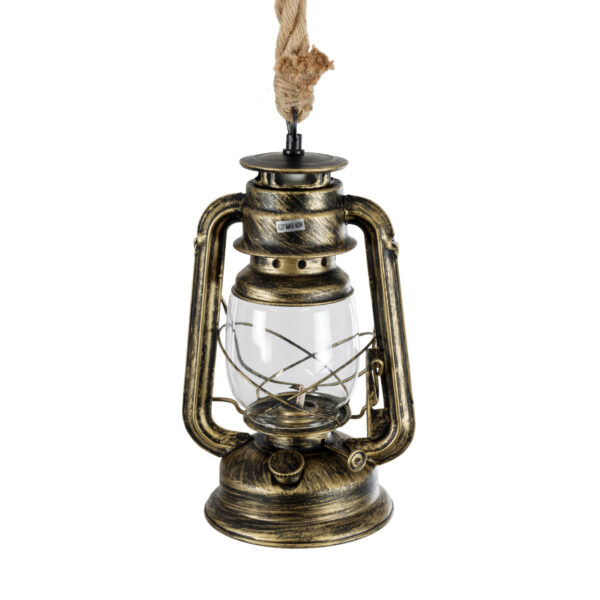GloboStar® BARBAROSSA 01705 Vintage Κρεμαστό Φωτιστικό Οροφής Μονόφωτο 1 x E27 AC220-240V IP20 – Φ18 x Υ28cm – Χρυσό Αντικέ με Διάφανο Γυαλί και Ανάρτηση Σχοινί Τριχιάς – 5 Χρόνια Εγγύηση