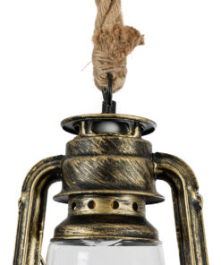 GloboStar® BARBAROSSA 01705 Vintage Κρεμαστό Φωτιστικό Οροφής Μονόφωτο 1 x E27 AC220-240V IP20 – Φ18 x Υ28cm – Χρυσό Αντικέ με Διάφανο Γυαλί και Ανάρτηση Σχοινί Τριχιάς – 5 Χρόνια Εγγύηση