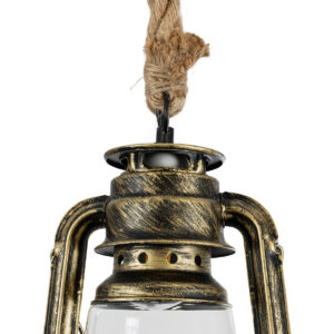 GloboStar® BARBAROSSA 01705 Vintage Κρεμαστό Φωτιστικό Οροφής Μονόφωτο 1 x E27 AC220-240V IP20 – Φ18 x Υ28cm – Χρυσό Αντικέ με Διάφανο Γυαλί και Ανάρτηση Σχοινί Τριχιάς – 5 Χρόνια Εγγύηση