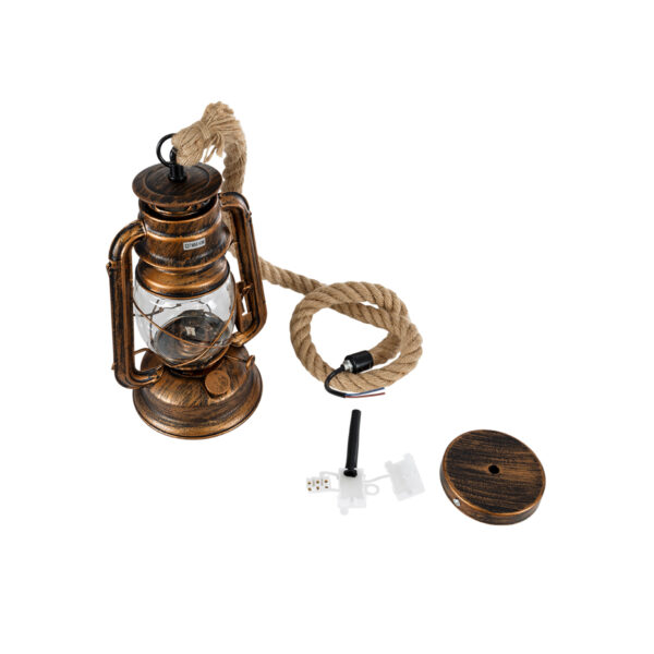 GloboStar® BARBAROSSA 01706 Vintage Κρεμαστό Φωτιστικό Οροφής Μονόφωτο 1 x E27 AC220-240V IP20 – Φ18 x Υ28cm – Μπρούτζινο Αντικέ Μεταλλικό με Διάφανο Γυαλί και Ανάρτηση Σχοινί Τριχιάς – 5 Χρόνια Εγγύηση
