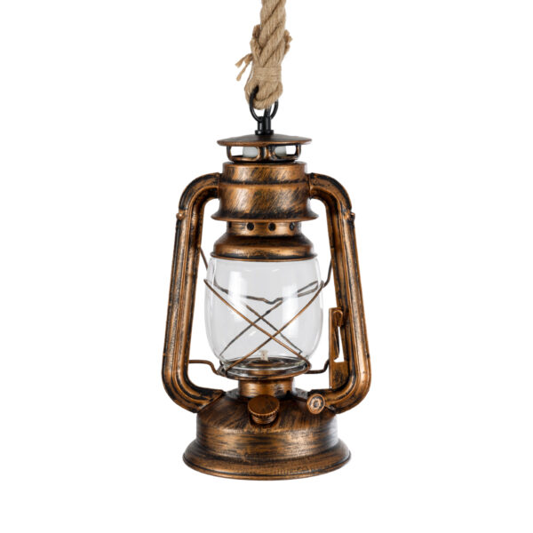 GloboStar® BARBAROSSA 01706 Vintage Κρεμαστό Φωτιστικό Οροφής Μονόφωτο 1 x E27 AC220-240V IP20 – Φ18 x Υ28cm – Μπρούτζινο Αντικέ Μεταλλικό με Διάφανο Γυαλί και Ανάρτηση Σχοινί Τριχιάς – 5 Χρόνια Εγγύηση