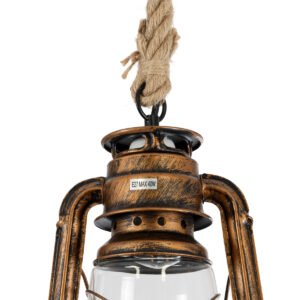 GloboStar® BARBAROSSA 01706 Vintage Κρεμαστό Φωτιστικό Οροφής Μονόφωτο 1 x E27 AC220-240V IP20 – Φ18 x Υ28cm – Μπρούτζινο Αντικέ Μεταλλικό με Διάφανο Γυαλί και Ανάρτηση Σχοινί Τριχιάς – 5 Χρόνια Εγγύηση