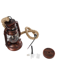 GloboStar® BARBAROSSA 01707 Vintage Κρεμαστό Φωτιστικό Οροφής Μονόφωτο 1 x E27 AC220-240V IP20 – Φ18 x Υ28cm – Χάλκινο Αντικέ Μεταλλικό με Διάφανο Γυαλί και Ανάρτηση Σχοινί Τριχιάς – 5 Χρόνια Εγγύηση