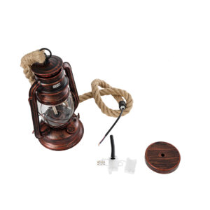 GloboStar® BARBAROSSA 01707 Vintage Κρεμαστό Φωτιστικό Οροφής Μονόφωτο 1 x E27 AC220-240V IP20 – Φ18 x Υ28cm – Χάλκινο Αντικέ Μεταλλικό με Διάφανο Γυαλί και Ανάρτηση Σχοινί Τριχιάς – 5 Χρόνια Εγγύηση