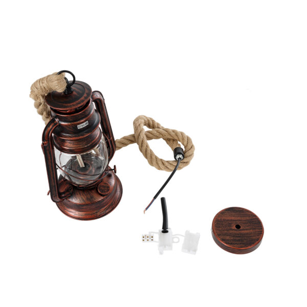 GloboStar® BARBAROSSA 01707 Vintage Κρεμαστό Φωτιστικό Οροφής Μονόφωτο 1 x E27 AC220-240V IP20 – Φ18 x Υ28cm – Χάλκινο Αντικέ Μεταλλικό με Διάφανο Γυαλί και Ανάρτηση Σχοινί Τριχιάς – 5 Χρόνια Εγγύηση