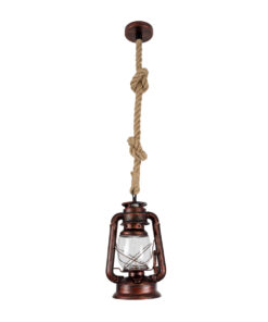 GloboStar® BARBAROSSA 01707 Vintage Κρεμαστό Φωτιστικό Οροφής Μονόφωτο 1 x E27 AC220-240V IP20 – Φ18 x Υ28cm – Χάλκινο Αντικέ Μεταλλικό με Διάφανο Γυαλί και Ανάρτηση Σχοινί Τριχιάς – 5 Χρόνια Εγγύηση