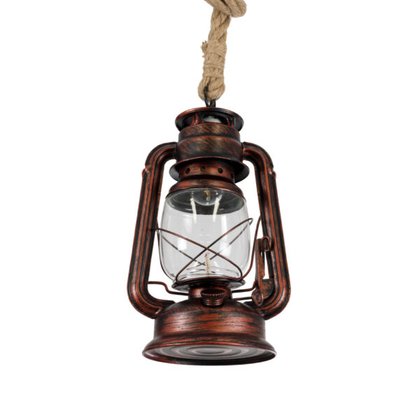 GloboStar® BARBAROSSA 01707 Vintage Κρεμαστό Φωτιστικό Οροφής Μονόφωτο 1 x E27 AC220-240V IP20 – Φ18 x Υ28cm – Χάλκινο Αντικέ Μεταλλικό με Διάφανο Γυαλί και Ανάρτηση Σχοινί Τριχιάς – 5 Χρόνια Εγγύηση