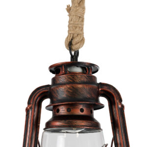 GloboStar® BARBAROSSA 01707 Vintage Κρεμαστό Φωτιστικό Οροφής Μονόφωτο 1 x E27 AC220-240V IP20 – Φ18 x Υ28cm – Χάλκινο Αντικέ Μεταλλικό με Διάφανο Γυαλί και Ανάρτηση Σχοινί Τριχιάς – 5 Χρόνια Εγγύηση