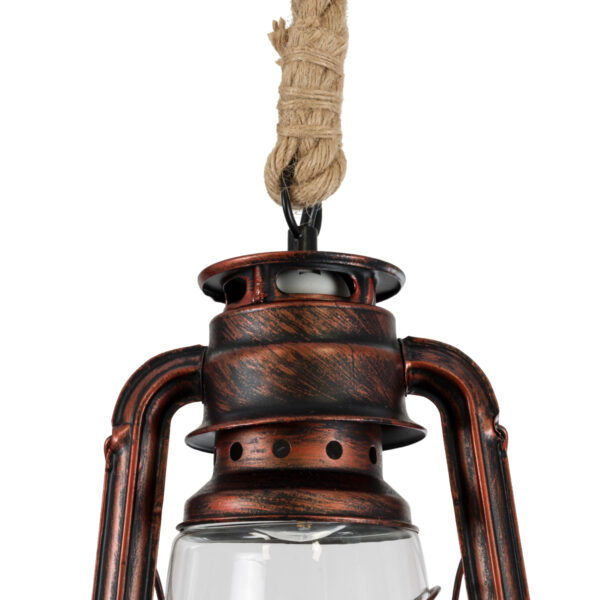 GloboStar® BARBAROSSA 01707 Vintage Κρεμαστό Φωτιστικό Οροφής Μονόφωτο 1 x E27 AC220-240V IP20 – Φ18 x Υ28cm – Χάλκινο Αντικέ Μεταλλικό με Διάφανο Γυαλί και Ανάρτηση Σχοινί Τριχιάς – 5 Χρόνια Εγγύηση