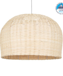 GloboStar® BERMUDA 01709 Μοντέρνο Κρεμαστό Φωτιστικό Οροφής Μονόφωτο 1 x E27 Μπεζ Μπαμπού Καμπάνα Φ50 x Υ34cm