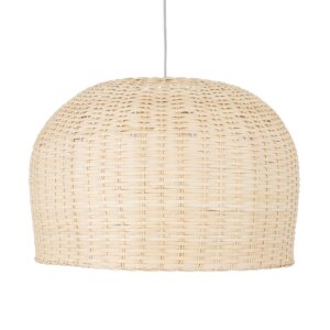 GloboStar® BERMUDA 01709 Μοντέρνο Κρεμαστό Φωτιστικό Οροφής Μονόφωτο 1 x E27 Μπεζ Μπαμπού Καμπάνα Φ50 x Υ34cm