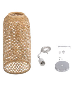 GloboStar® CALERO 01710 Μοντέρνο Κρεμαστό Φωτιστικό Οροφής Μονόφωτο 1 x E27 Μπεζ Μπαμπού Καμπάνα Φ25 x Υ50cm