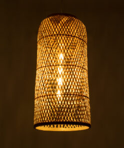 GloboStar® CALERO 01710 Μοντέρνο Κρεμαστό Φωτιστικό Οροφής Μονόφωτο 1 x E27 Μπεζ Μπαμπού Καμπάνα Φ25 x Υ50cm