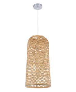 GloboStar® CALERO 01710 Μοντέρνο Κρεμαστό Φωτιστικό Οροφής Μονόφωτο 1 x E27 Μπεζ Μπαμπού Καμπάνα Φ25 x Υ50cm