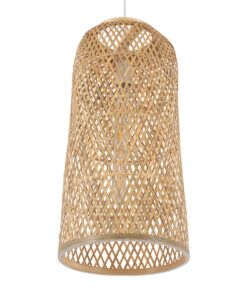GloboStar® CALERO 01710 Μοντέρνο Κρεμαστό Φωτιστικό Οροφής Μονόφωτο 1 x E27 Μπεζ Μπαμπού Καμπάνα Φ25 x Υ50cm