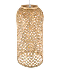 GloboStar® CALERO 01710 Μοντέρνο Κρεμαστό Φωτιστικό Οροφής Μονόφωτο 1 x E27 Μπεζ Μπαμπού Καμπάνα Φ25 x Υ50cm