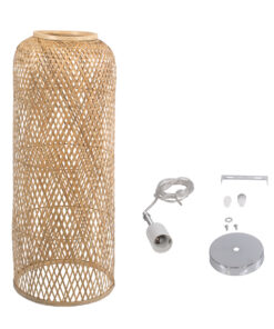 GloboStar® CALERO 01711 Μοντέρνο Κρεμαστό Φωτιστικό Οροφής Μονόφωτο 1 x E27 Μπεζ Μπαμπού Καμπάνα Φ30 x Υ70cm