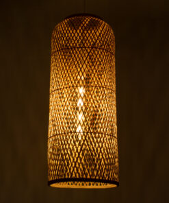 GloboStar® CALERO 01711 Μοντέρνο Κρεμαστό Φωτιστικό Οροφής Μονόφωτο 1 x E27 Μπεζ Μπαμπού Καμπάνα Φ30 x Υ70cm