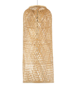 GloboStar® CALERO 01711 Μοντέρνο Κρεμαστό Φωτιστικό Οροφής Μονόφωτο 1 x E27 Μπεζ Μπαμπού Καμπάνα Φ30 x Υ70cm