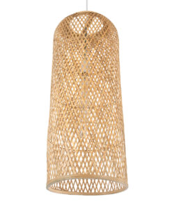 GloboStar® CALERO 01711 Μοντέρνο Κρεμαστό Φωτιστικό Οροφής Μονόφωτο 1 x E27 Μπεζ Μπαμπού Καμπάνα Φ30 x Υ70cm