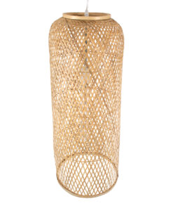 GloboStar® CALERO 01711 Μοντέρνο Κρεμαστό Φωτιστικό Οροφής Μονόφωτο 1 x E27 Μπεζ Μπαμπού Καμπάνα Φ30 x Υ70cm