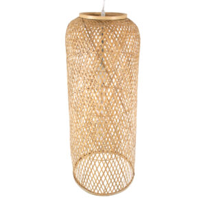 GloboStar® CALERO 01711 Μοντέρνο Κρεμαστό Φωτιστικό Οροφής Μονόφωτο 1 x E27 Μπεζ Μπαμπού Καμπάνα Φ30 x Υ70cm