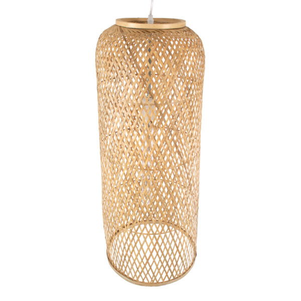 GloboStar® CALERO 01711 Μοντέρνο Κρεμαστό Φωτιστικό Οροφής Μονόφωτο 1 x E27 Μπεζ Μπαμπού Καμπάνα Φ30 x Υ70cm