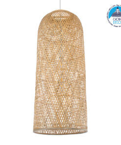 GloboStar® CALERO 01712 Μοντέρνο Κρεμαστό Φωτιστικό Οροφής Μονόφωτο 1 x E27 Μπεζ Μπαμπού Καμπάνα Φ40 x Υ90cm