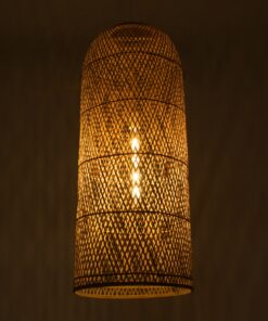 GloboStar® CALERO 01712 Μοντέρνο Κρεμαστό Φωτιστικό Οροφής Μονόφωτο 1 x E27 Μπεζ Μπαμπού Καμπάνα Φ40 x Υ90cm