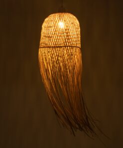 GloboStar® MANILA 01713 Μοντέρνο Κρεμαστό Φωτιστικό Οροφής Μονόφωτο 1 x E27 Μπεζ Μπαμπού Καμπάνα Φ25 x Υ60cm