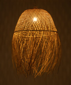 GloboStar® MANILA 01714 Μοντέρνο Κρεμαστό Φωτιστικό Οροφής Μονόφωτο 1 x E27 Μπεζ Μπαμπού Καμπάνα Φ45 x Υ60cm