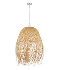 GloboStar® MANILA 01714 Μοντέρνο Κρεμαστό Φωτιστικό Οροφής Μονόφωτο 1 x E27 Μπεζ Μπαμπού Καμπάνα Φ45 x Υ60cm