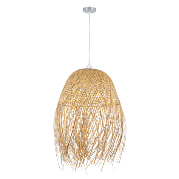 GloboStar® MANILA 01714 Μοντέρνο Κρεμαστό Φωτιστικό Οροφής Μονόφωτο 1 x E27 Μπεζ Μπαμπού Καμπάνα Φ45 x Υ60cm