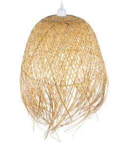 GloboStar® MANILA 01714 Μοντέρνο Κρεμαστό Φωτιστικό Οροφής Μονόφωτο 1 x E27 Μπεζ Μπαμπού Καμπάνα Φ45 x Υ60cm