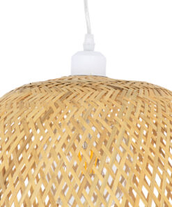 GloboStar® MANILA 01714 Μοντέρνο Κρεμαστό Φωτιστικό Οροφής Μονόφωτο 1 x E27 Μπεζ Μπαμπού Καμπάνα Φ45 x Υ60cm