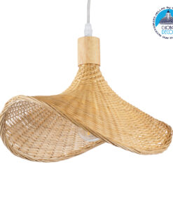 GloboStar® CUBA 01715 Vintage Κρεμαστό Φωτιστικό Οροφής Μονόφωτο 1 x E27 Μπεζ Ξύλινο Bamboo Φ33 x Y25cm