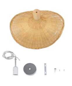 GloboStar® CUBA 01715 Vintage Κρεμαστό Φωτιστικό Οροφής Μονόφωτο 1 x E27 Μπεζ Ξύλινο Bamboo Φ33 x Y25cm