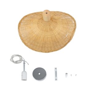 GloboStar® CUBA 01715 Vintage Κρεμαστό Φωτιστικό Οροφής Μονόφωτο 1 x E27 Μπεζ Ξύλινο Bamboo Φ33 x Y25cm