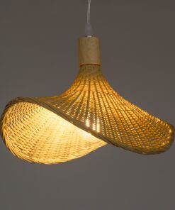 GloboStar® CUBA 01715 Vintage Κρεμαστό Φωτιστικό Οροφής Μονόφωτο 1 x E27 Μπεζ Ξύλινο Bamboo Φ33 x Y25cm