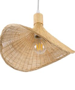 GloboStar® CUBA 01715 Vintage Κρεμαστό Φωτιστικό Οροφής Μονόφωτο 1 x E27 Μπεζ Ξύλινο Bamboo Φ33 x Y25cm